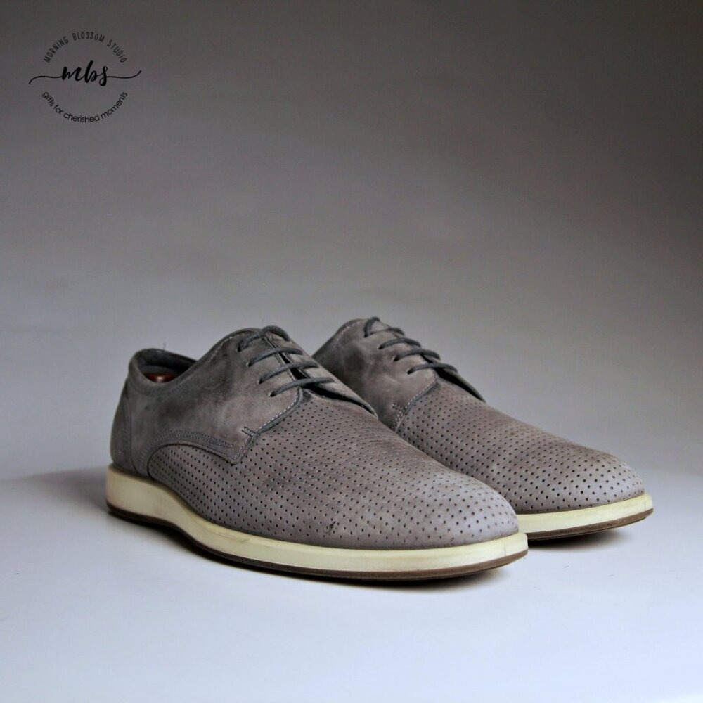 Ecco Jared Low-Top Round Toe Suede Leather Oxfords Shoes Grey Men EU 44